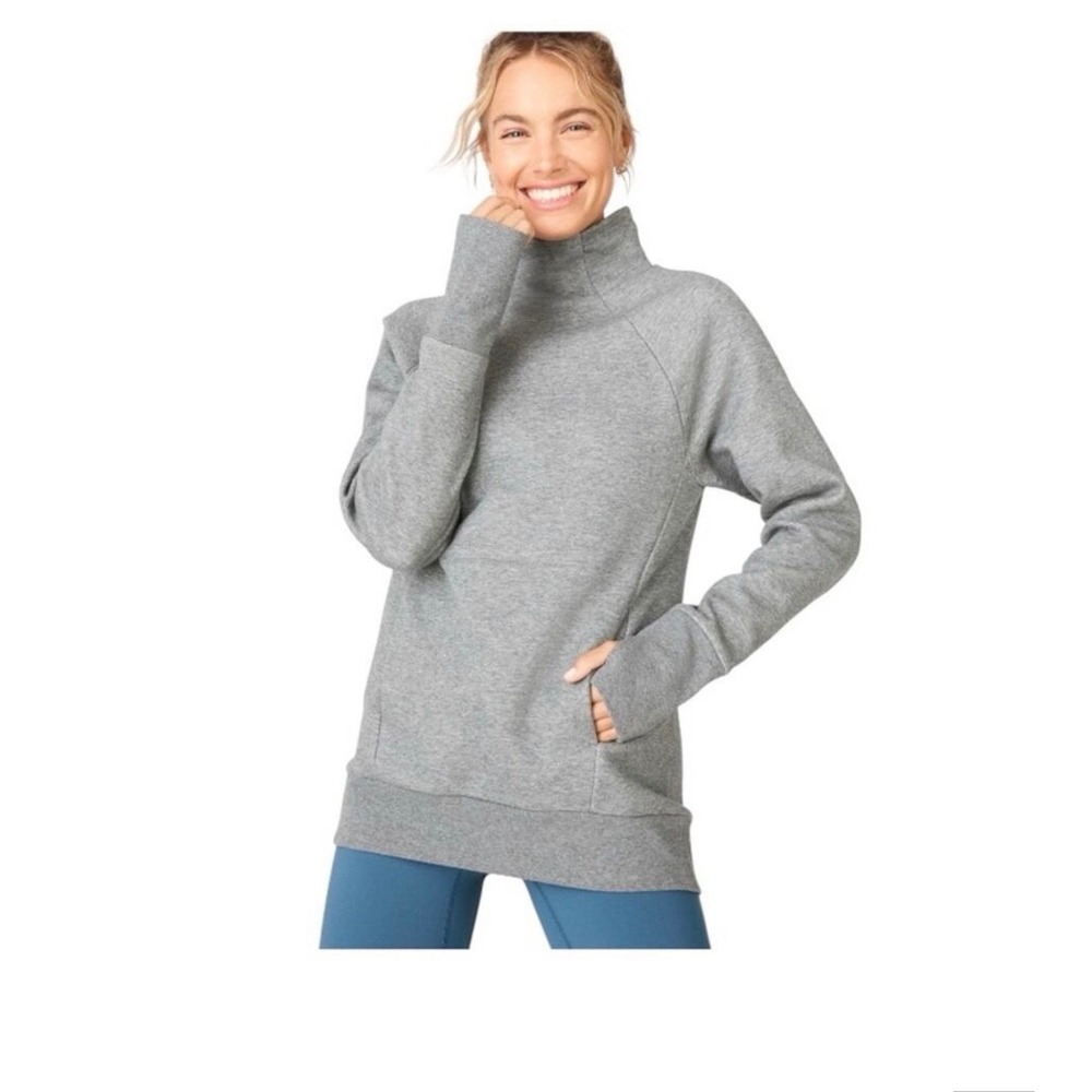 FABLETICS Cozy Fleece Go-To Mock Neck Sweatshirt ‎ Heather Grey Medium